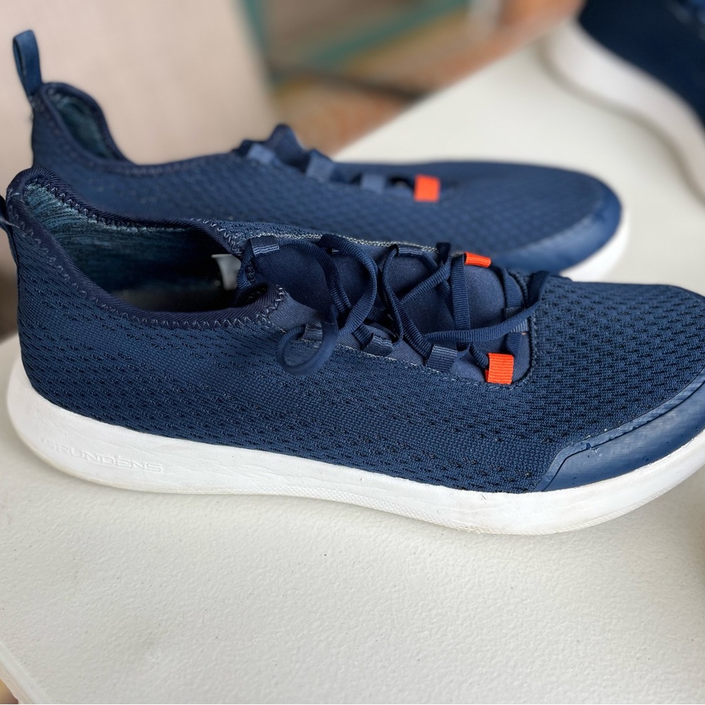 Grundens  Men's Navy Mesh Slip-On Sneaker with Orange Accents - Picture 2 of 4
